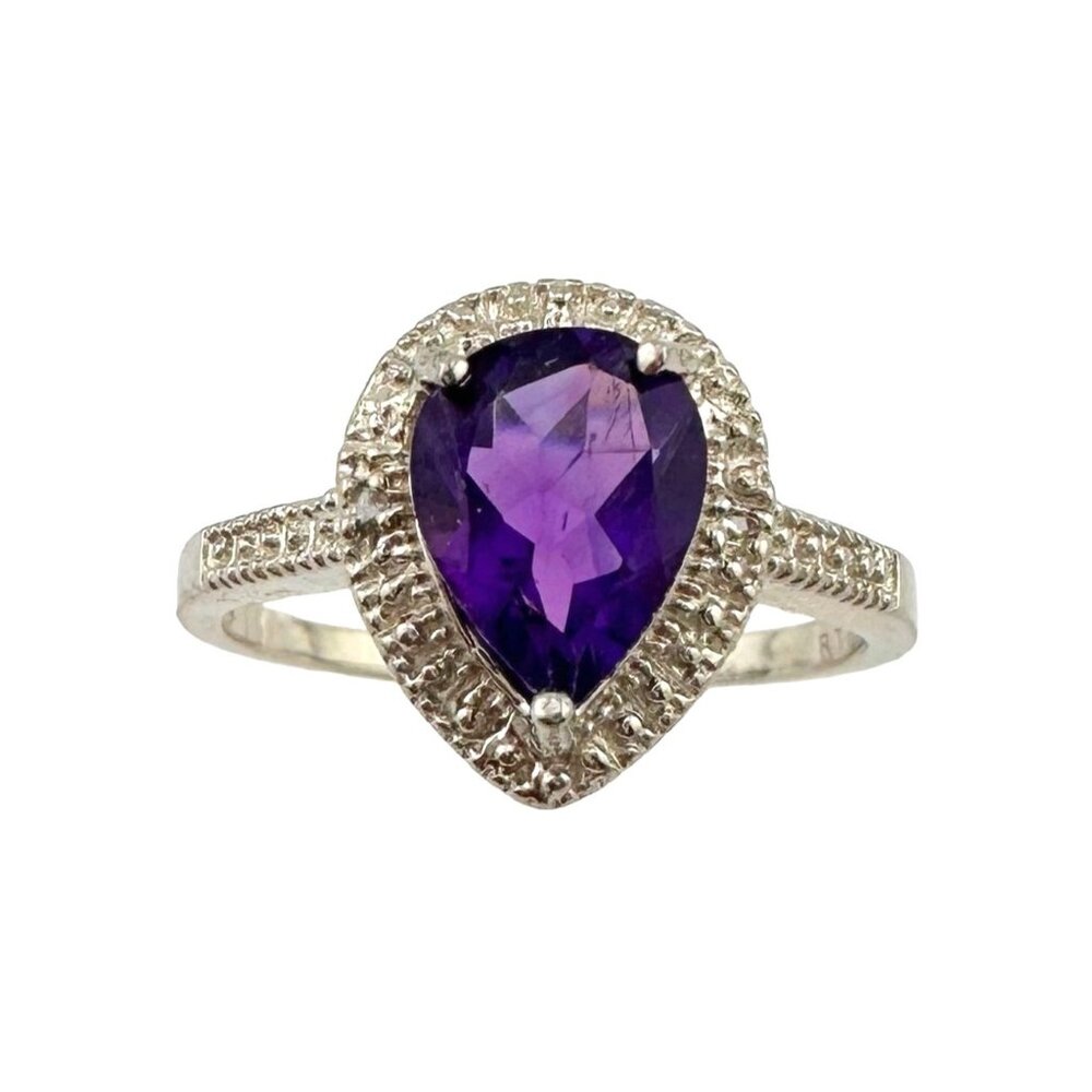 2.24 Carat Natural Amethyst Ring Size 8.25 - Sterling Silver Setting - Diamond A